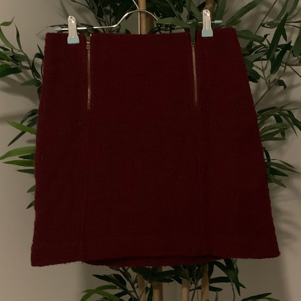 LOFT Maroon Wool Zip Pencil Skirt